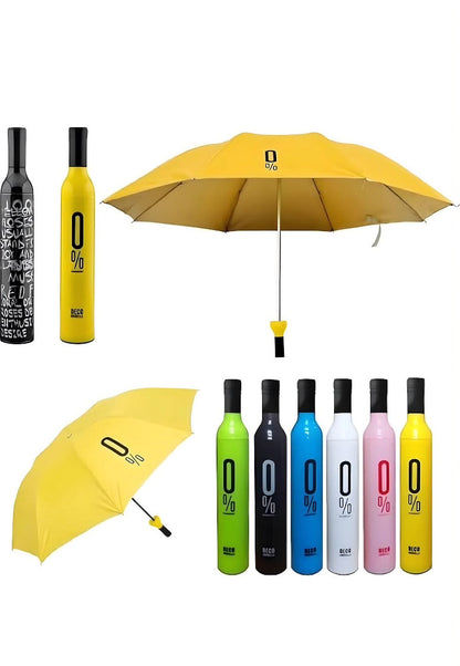 Wine Bottle Compact Umbrella – Windproof Folding Umbrella in Reusable Bottle Case