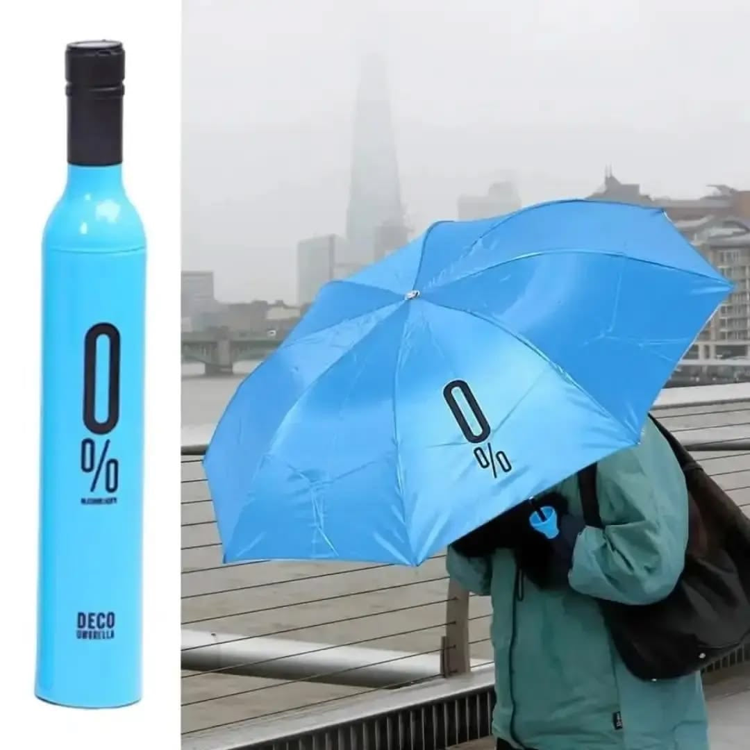Wine Bottle Compact Umbrella – Windproof Folding Umbrella in Reusable Bottle Case